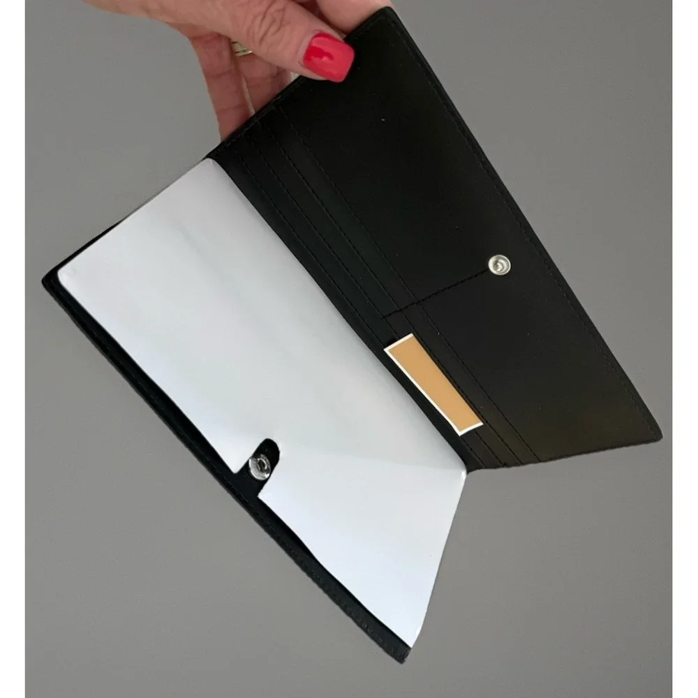 NWT Michael Kors Carson Large Patent Crocodile Embossed Wallet In Black - Picture 5 of 7